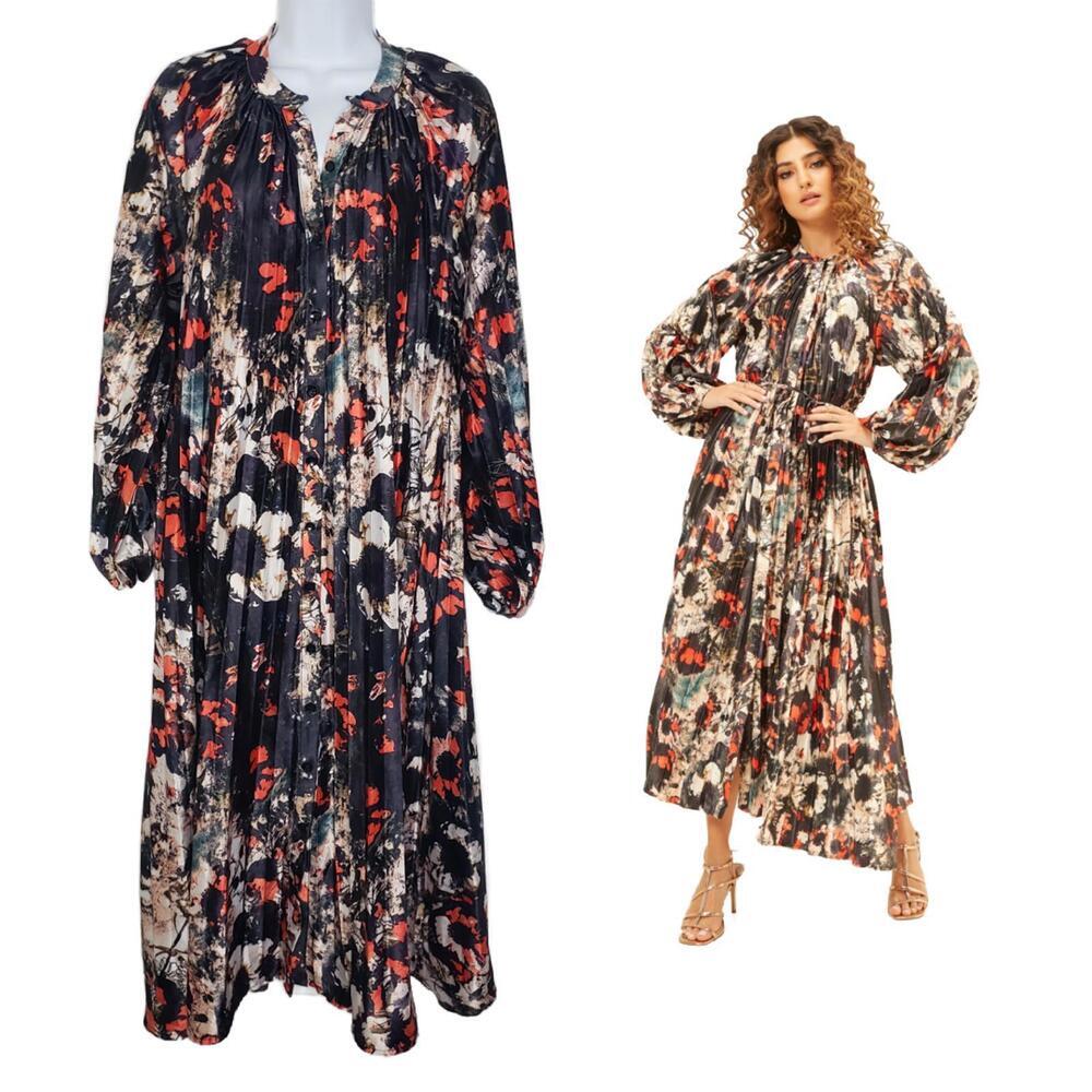 2XTremz Women's Sz XS All Over Print Pleated Detail A-line Maxi Dress (1808)